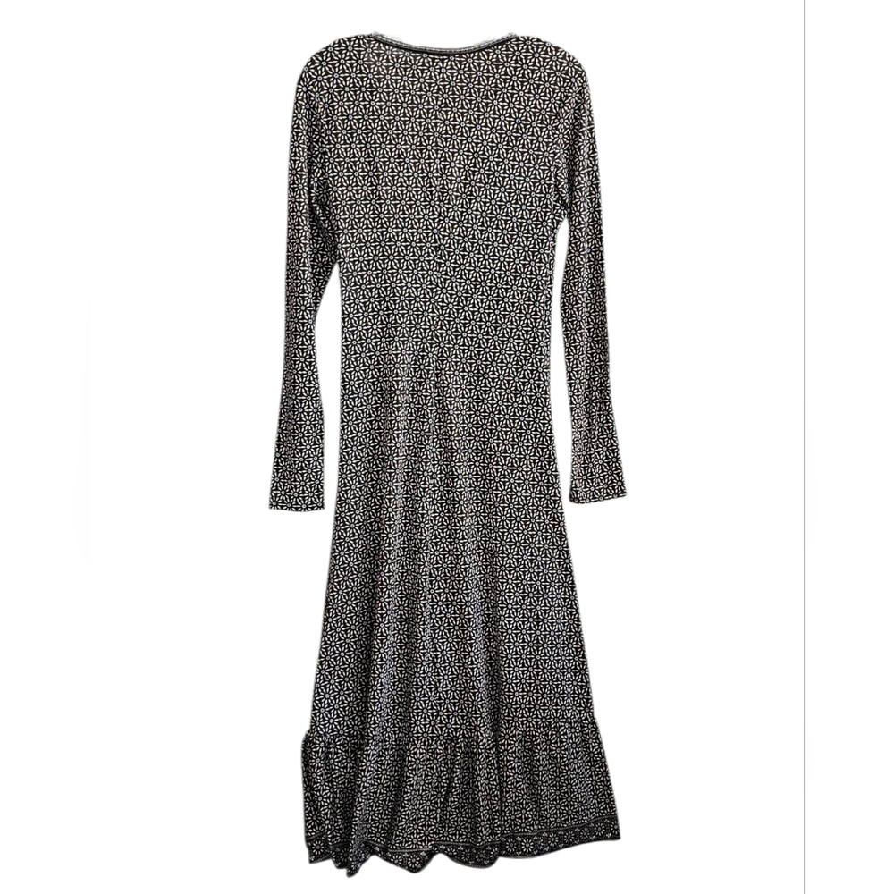 Max Studio Black Beige Graphic Floral Faux Wrap Tiered Long Sleeve Dress size L - Picture 6 of 12